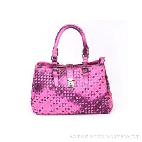 Pink Satchel Bag Womens Leather Tote Bags with Buckled Top